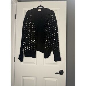 Bibi Pearl Knit Cardigan Sweater Xl Black